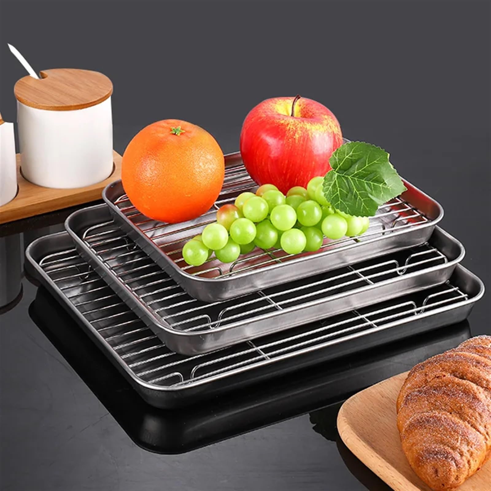 Bandeja de horno Bandeja de acero inoxidable 304 for barbacoa y pastel de frutas, estante de enfriamiento extraíble, bandeja antiadherente for barbacoa, plato cuadrado for hornear, bandeja for hornear
