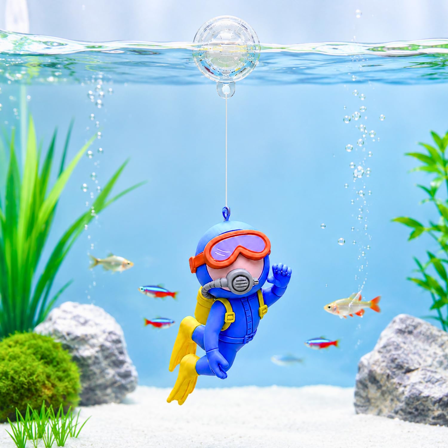 VAYINATO® 1 Pc Floating Scuba Diver Aquarium Decoration with Transparent Floating Ball & Adjustable Line | Cute Floating Diver Fish Tank Ornament for Freshwater & Planted Aquariums-image-40