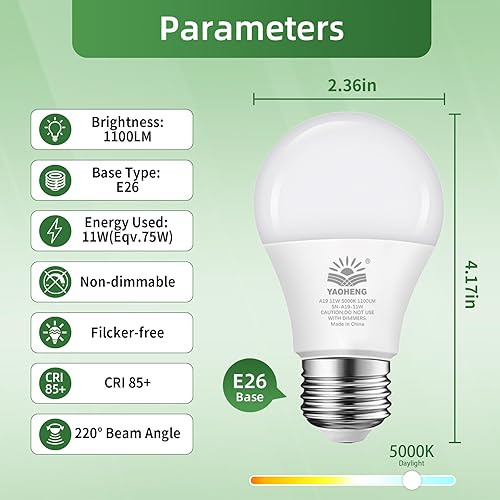 Miniatura 9 de Bombilla LED A19, bombillas LED de 9 W (equivalente a 60 W), base estándar E26, blanco cálido 2700 K, 800 lúmenes, no regulable, bombillas blancas