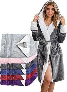 Robe de Chambre Femme, Peignoir de Bain Polaire Capuche Sortie de Bain Femme avec 2 Poches, Réglable Ceinture - Absorbant et Confort Luxe Ultra Douce