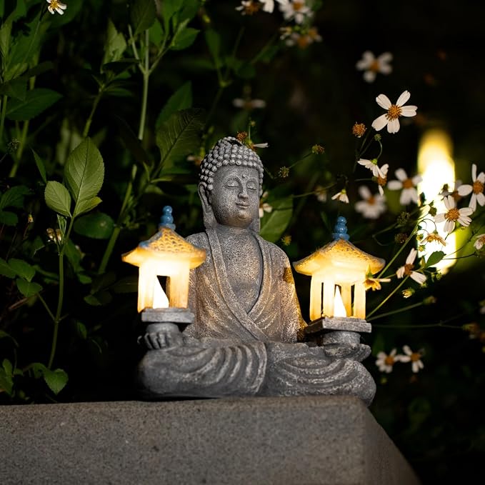 Estatua Buda Meditando con Luces Solares para Jardín miniatura 6