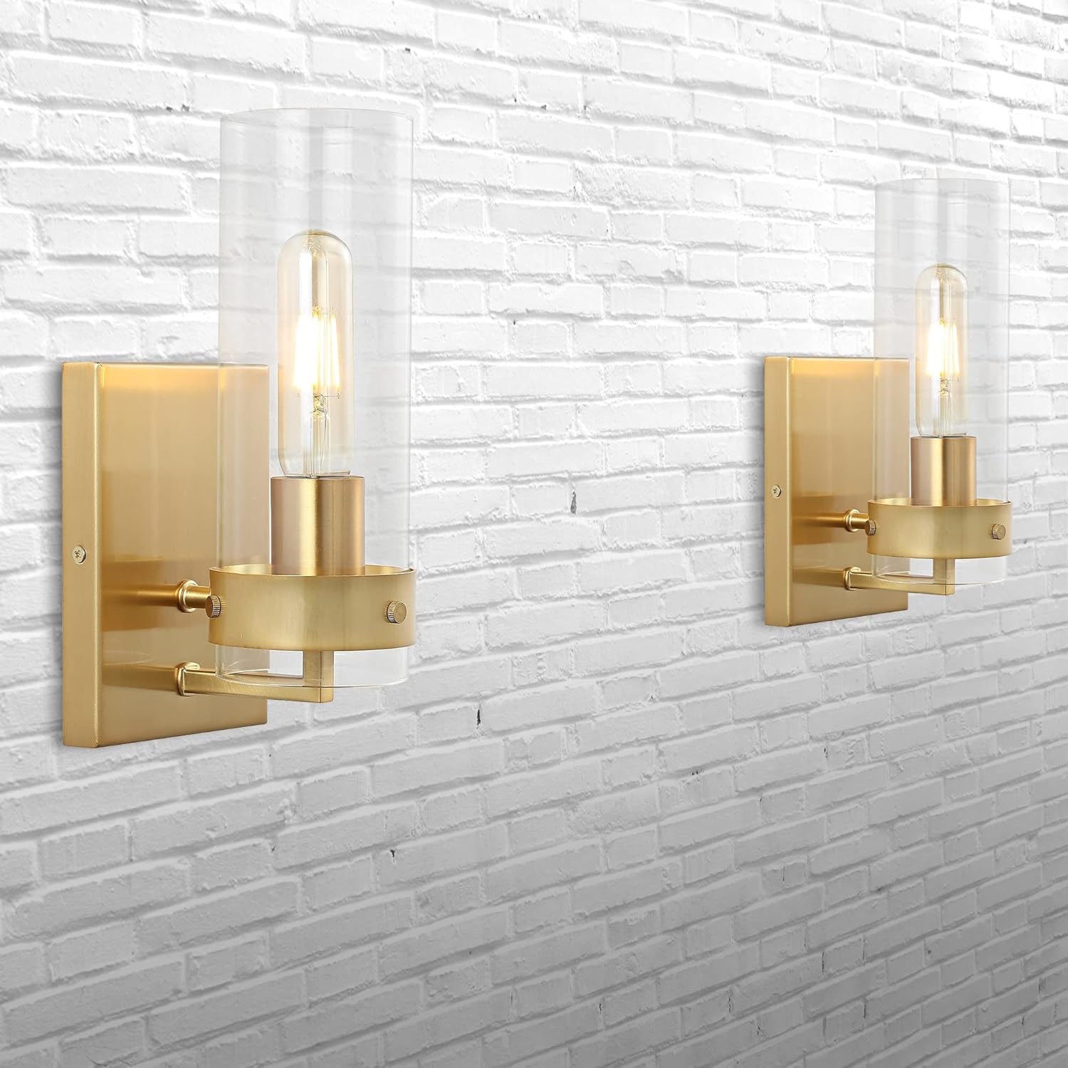 JONATHAN Y 4.5" Brass Gold 1-Light Modern Wall Sconces Set of 2 for Bathroom Vanity, with Clear Glass Shade, Coastal Minimalist Wall Light Fixture for Kitchen Hallway, LED Included JYL9909A-SET2