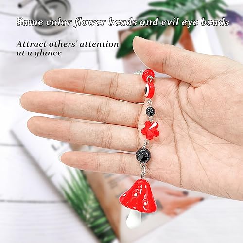 Miniatura 5 de Adorno colgante de hongo para automóvil, accesorios de espejo retrovisor de ojo malvado de la suerte, lindo colgante de espejo retrovisor de hongo,