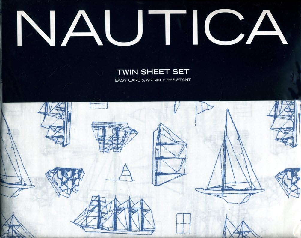 Nautica Whitewood Blue Sailboats Ships Twin Sheet Set