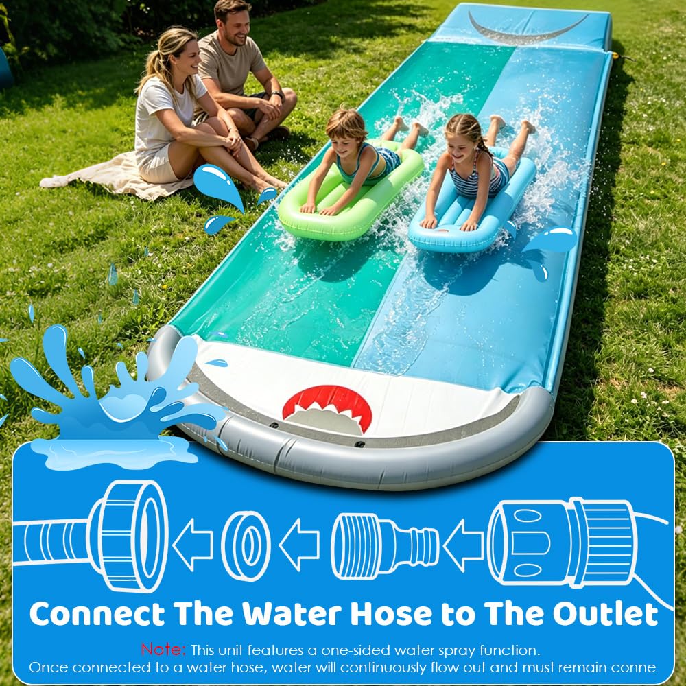 Scivolo Acquatico Giardino, 550 x 145 cm/610 x 140 cm Scivolo d'Acqua con 2 Tavole gonfiabili, Scivolo da Giardino Estivo con irrigatore Integrato, Gioco d'Acqua per Bambini all'aperto (B)