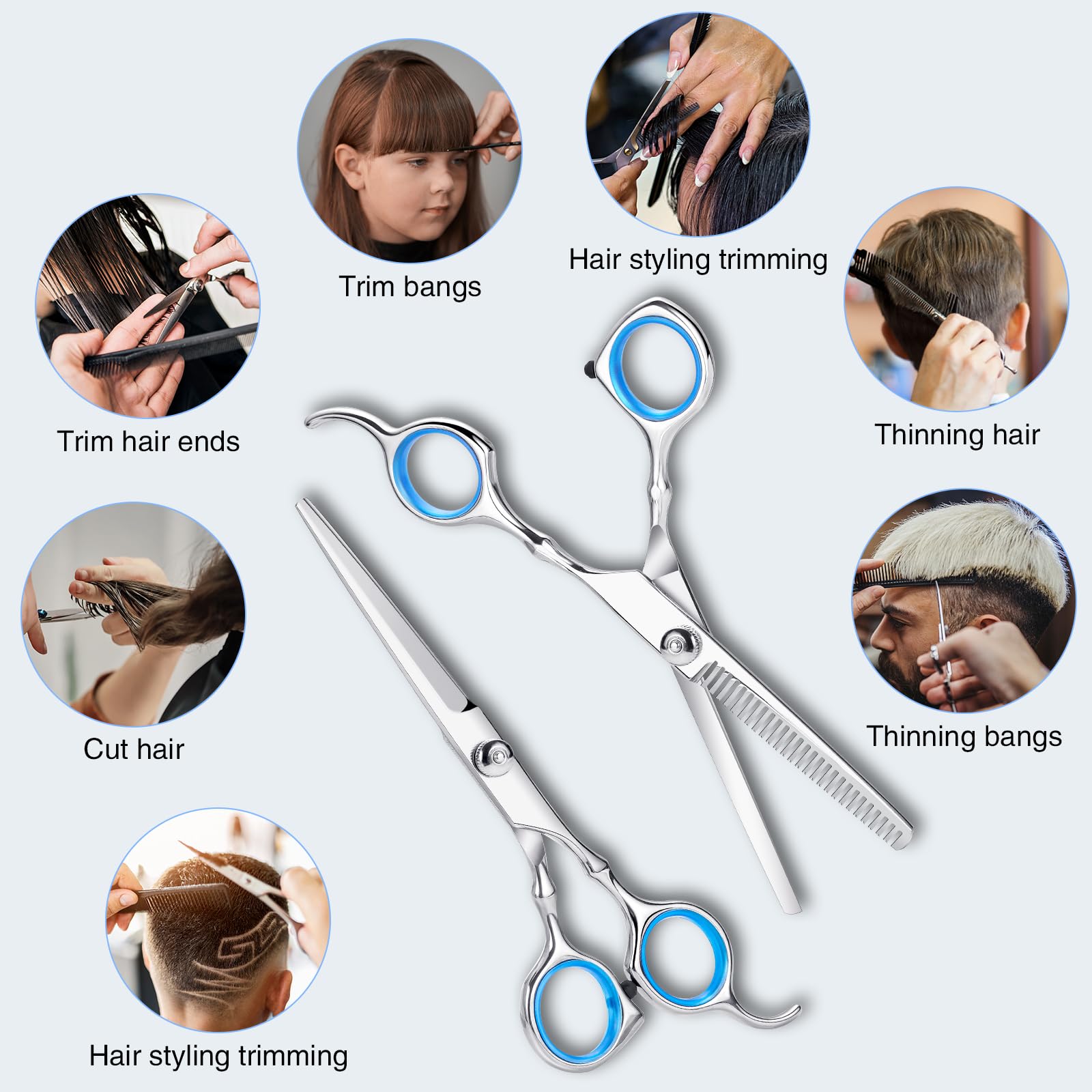 Forbici per acconciatura, 3 pezzi kit forbici per parrucchiere professionale forbici disaddensante per capelli con custodia protettiva, 6,7 pollici forbici per principianti casa salone animale