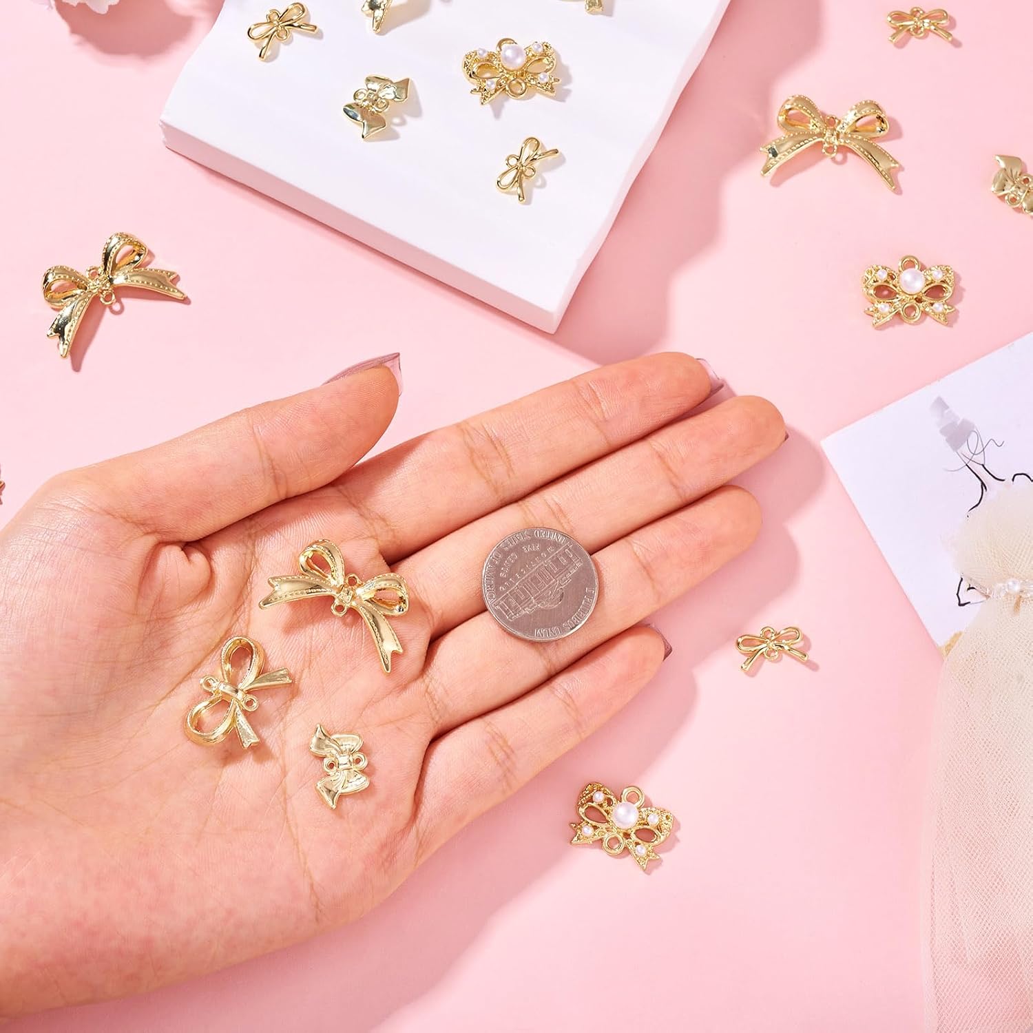 FASHEWELRY Alloy Bowknot Charms Links Golden Bow Tie Connector Charms Metal Bow Link Charms Bow Earring Connectors Christmas Jingle Bell Bow Charms for DIY Necklace Bracelet Jewelry Making - Image 6