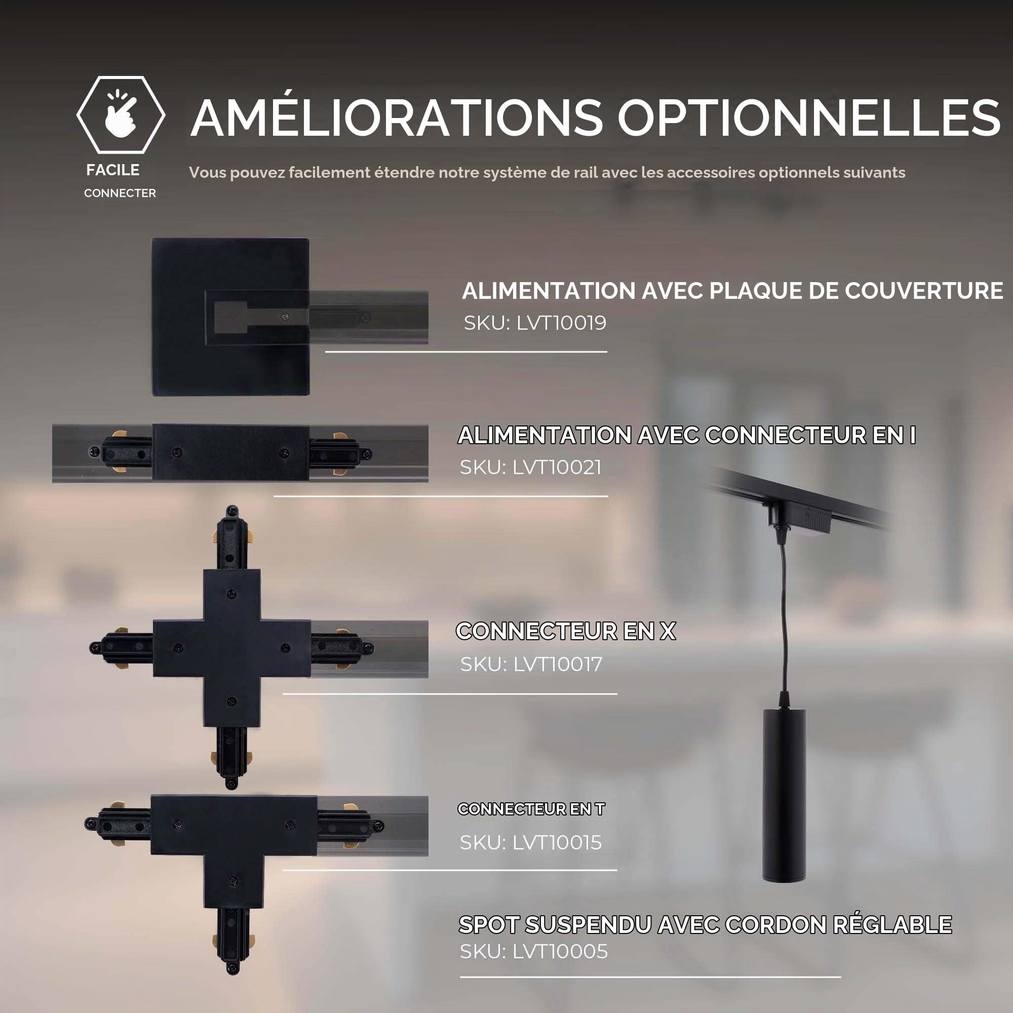 Ledvion systeme rail LED 2m monophase Noir 5 spots sans ampoule GU10