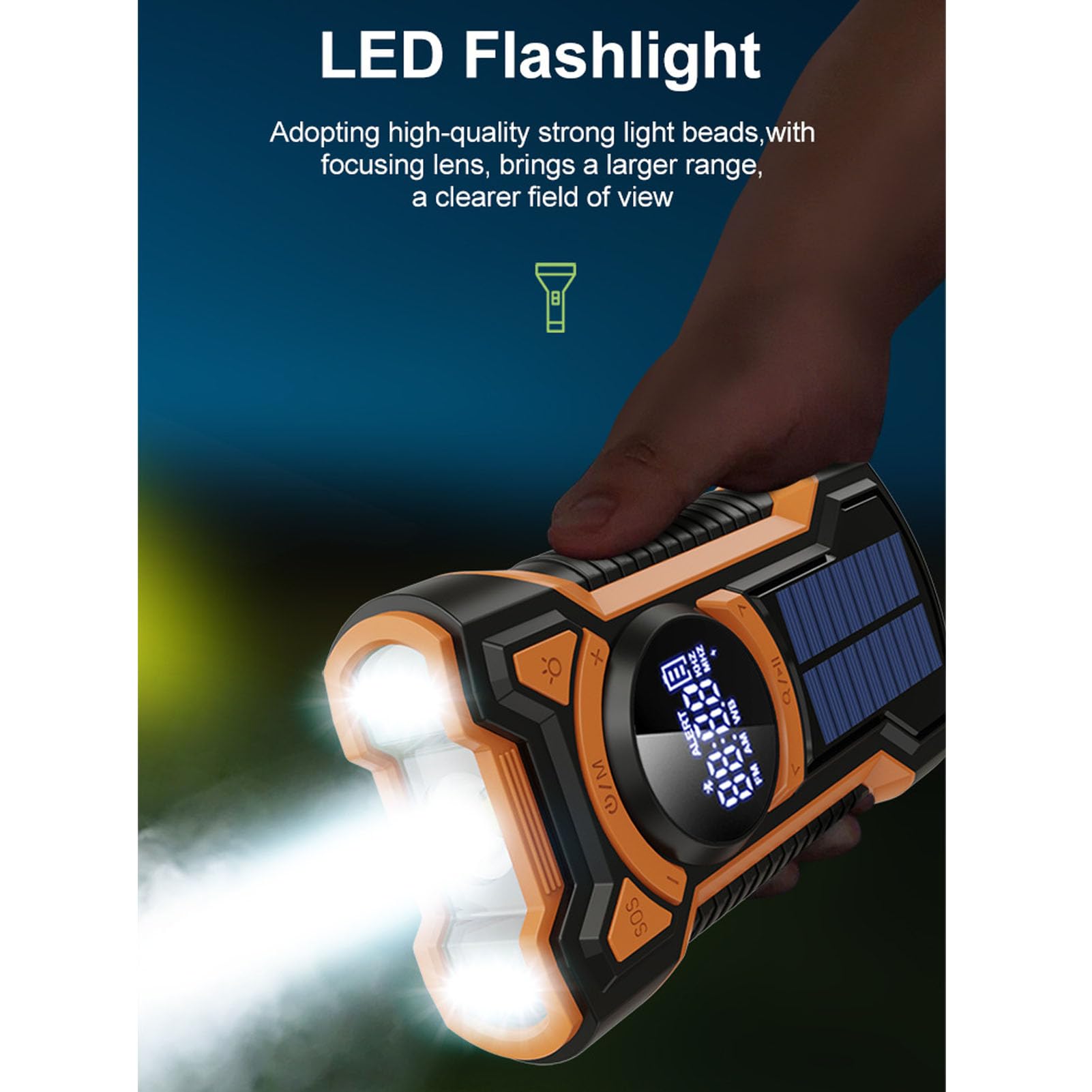 Radio de Emergencia 5000mAh Radio Meteorológica NOAA Am FM WB con Manivela Solar, Linterna LED SOS y Cargador de Teléfono, Radio Portátil a Prueba de Agua IPX5, Bluetooth 5.3 para