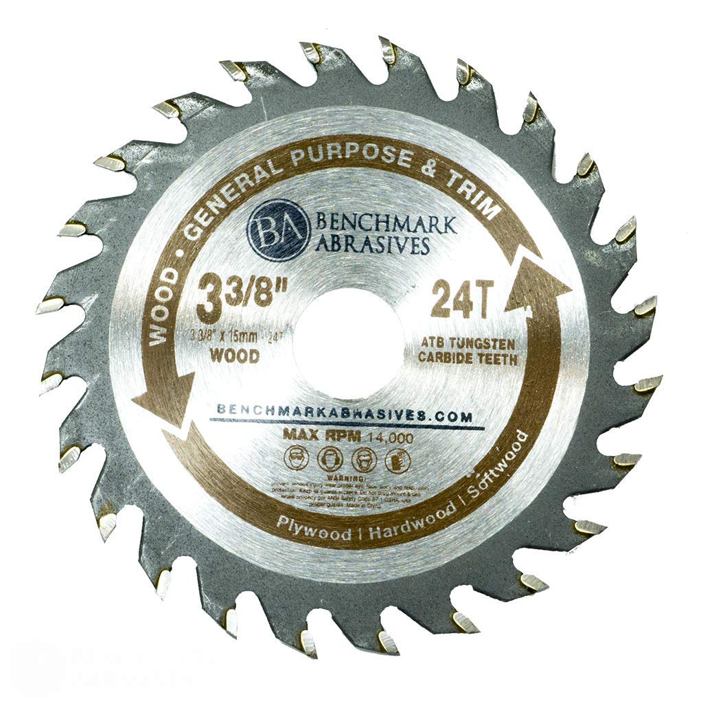 Benchmark Abrasives TCT 3 3/8 Inch Circular Saw Blade, Tungsten Carbide Tipped for Cutting, Plywood, Hardwood, Wood Carving, MDF Panel - Small Circular Saw Wood Cutting Tool (3-3/8", 24 Tooth)