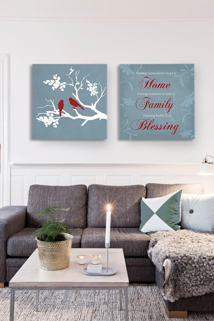 Home Family Blessing &amp;インスピレーション引用 &ndash; ストレッチキャンバスラブバード&amp;ツリー壁装飾