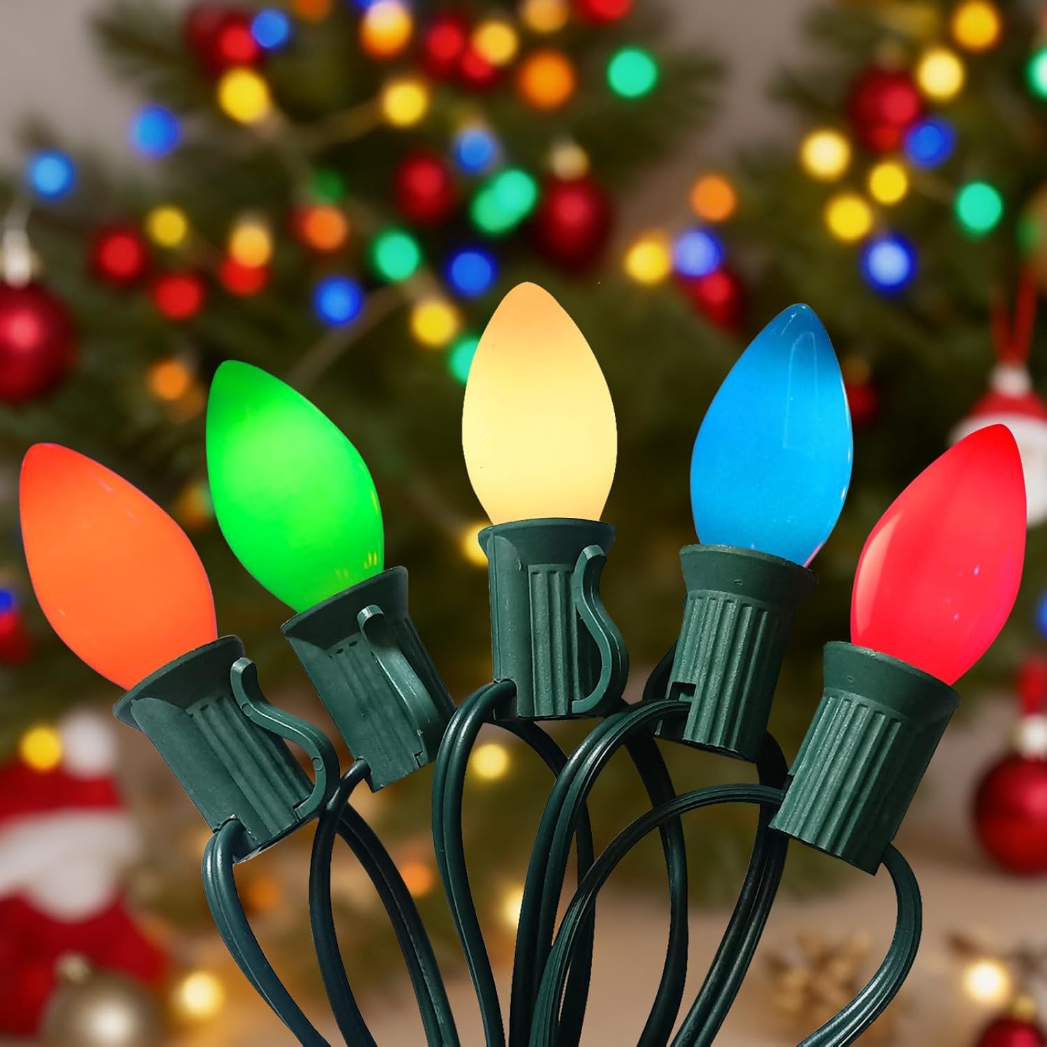C7 LED Christmas Lights Outdoor, 25Ft Vintage Christmas Lights with 27 LED Ceramic Glass Colored Bulbs, Old Fashioned Xmas Light Classic Retro String Light for Patio Yard Party Roof Tree Decor