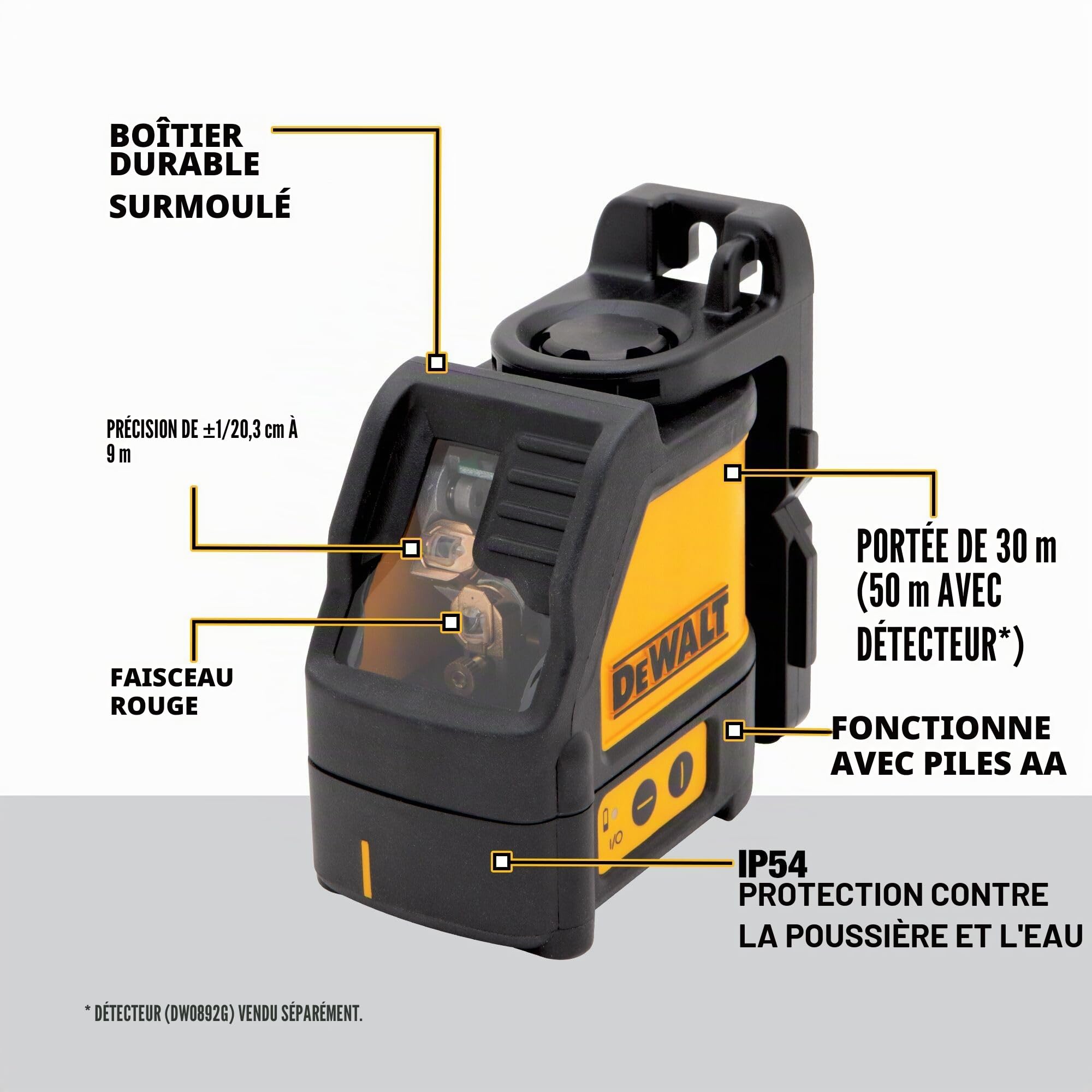 Dewalt DW088KTRI-XJ Laser en croix Faisceau Rouge avec Trépied, Jaune