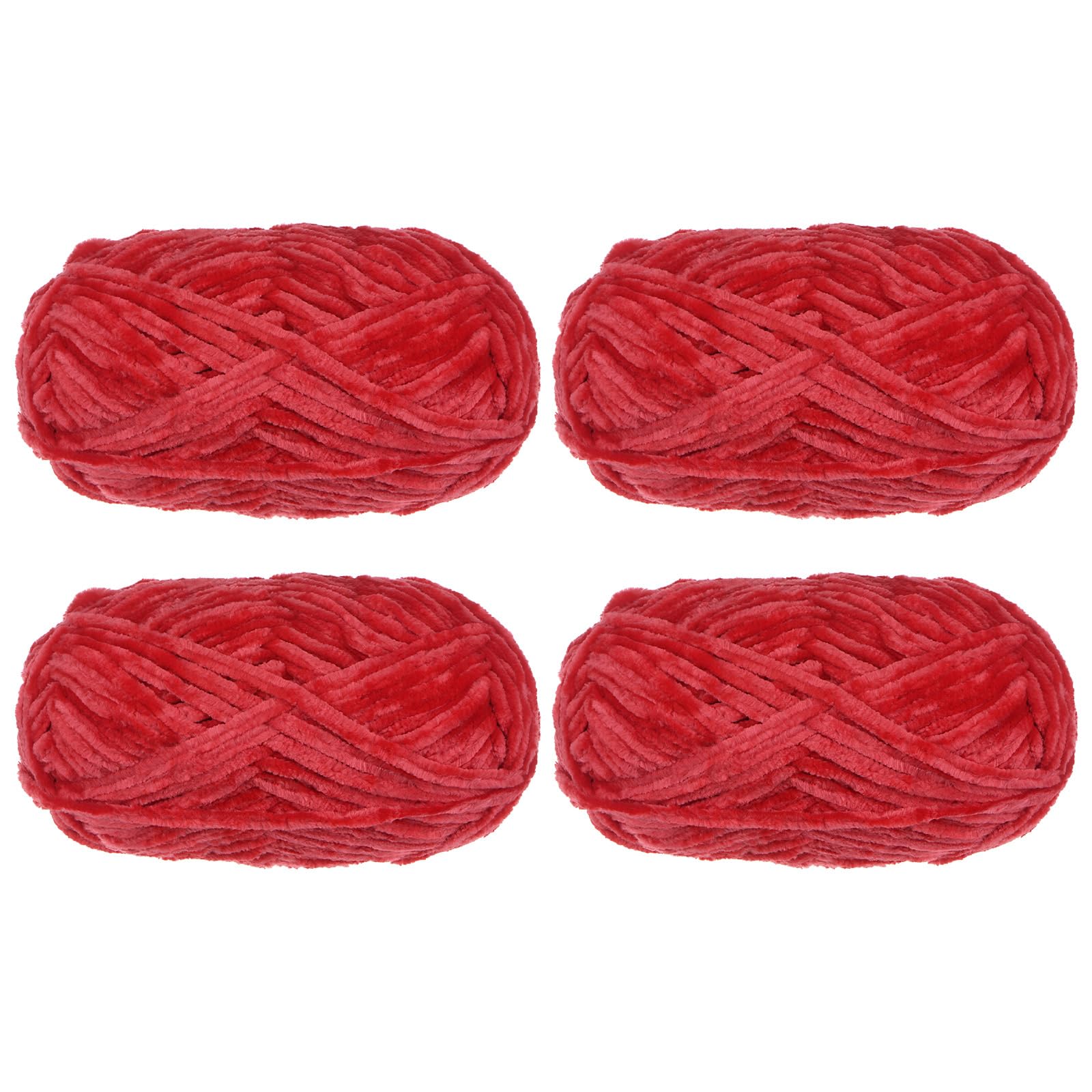 QUARKZMAN 4pcs de Hilo de Terciopelo Suave de Chenilla 4x100g/14.1oz (347yds) Hilo Esponjoso y Cálido para Tejer Crochet Tejido de Mantas Bolsos Bufandas Guantes Rojo