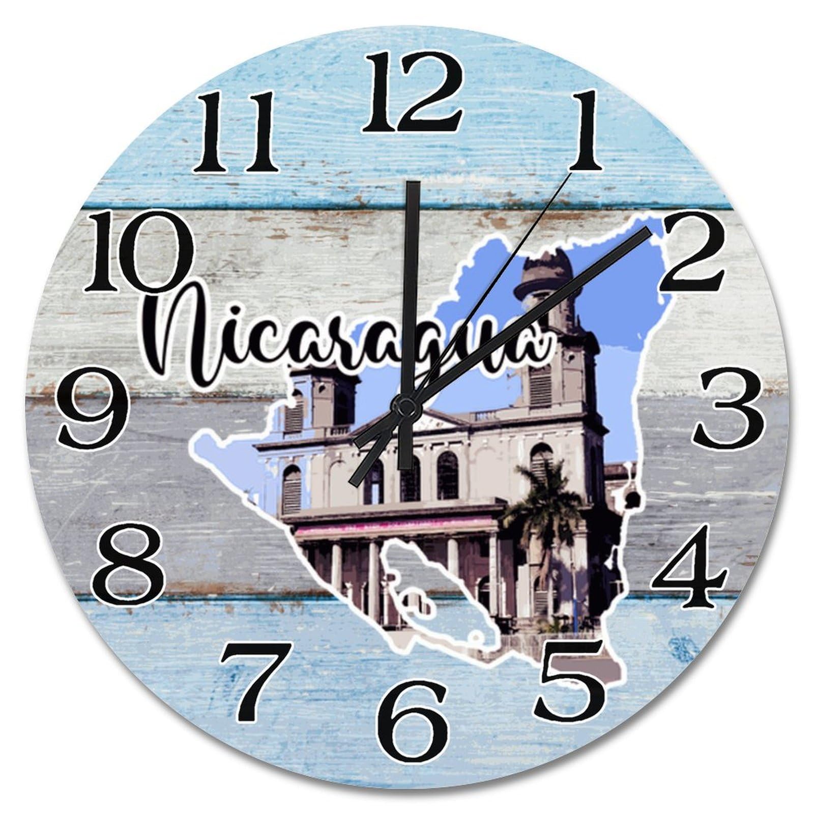Horloge murale 38 cm paysage Nicaragua à piles pour salon et cuisine moderne