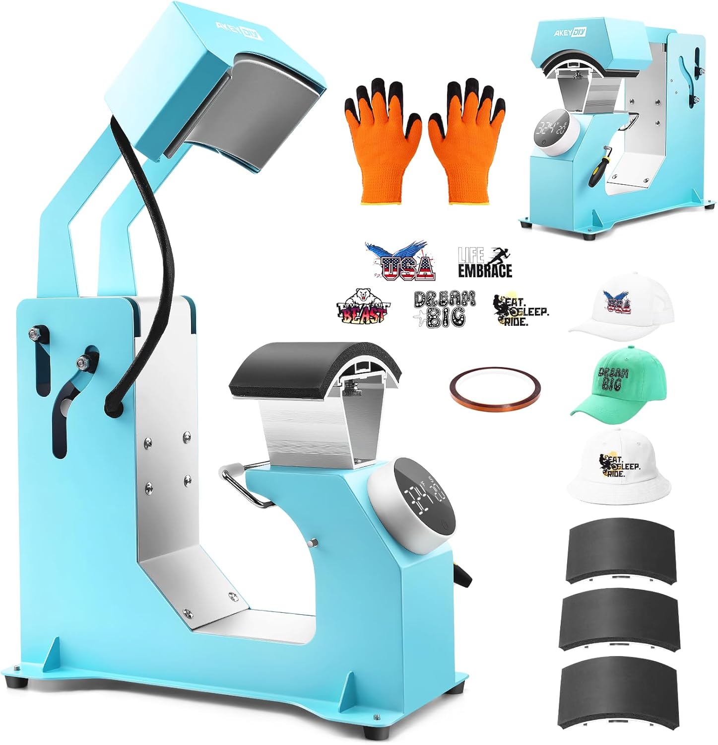 AKEYDIY Auto Hat Press Machine,Heat Press Machine with Precise Temp&Timer Control, Multisize Transfer Sublimation Combo Suitable for DTF Film/Sublimation/Embroidery (Color 01)