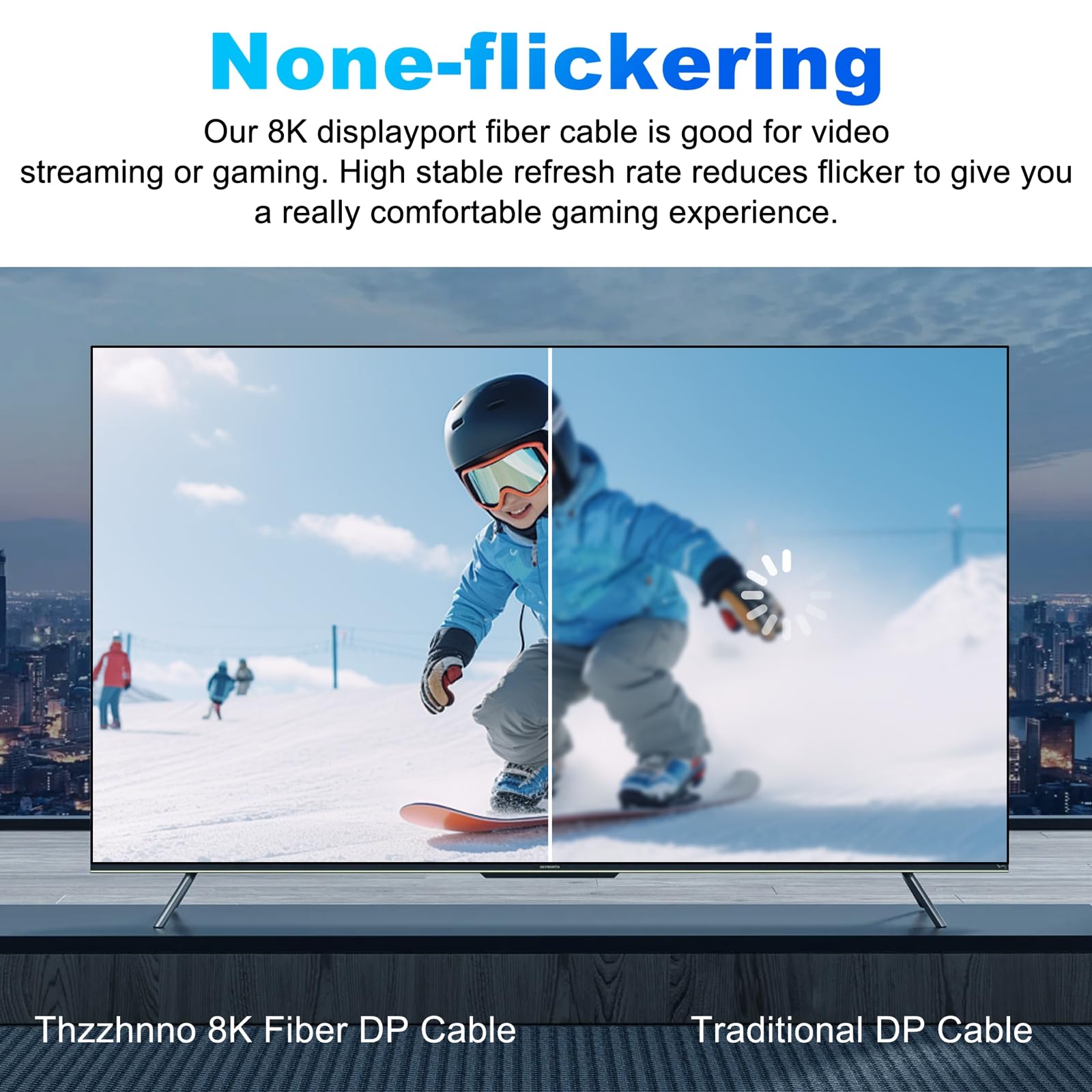 Cable de Fibra óptica DisplayPort 4K 8K 50M, DP a DP 1.4 Cable 8K@30Hz 4K@144Hz, 2K@165Hz, 32.4Gbps Compatible con HDR, G-Sync FreeSync para laptop, PC, TV