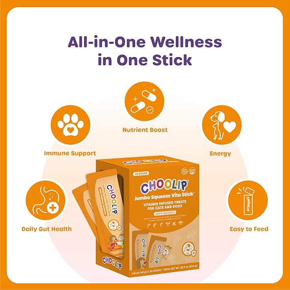 Choolip Bundle | 20pc Jumbo Squeeze Vita Sticks with Essential multivitamins + 49 Variet Pack Squeeze Vita Sticks with Essential multivitamins [Both Products are for Cats & Dogs of All Life Stages]