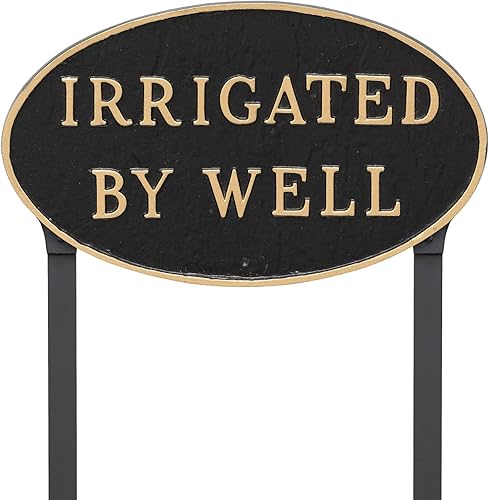 Miniatura 2 de Letrero de placa ovalada de metal fundido Irrigated by Well - Letrero de pared o césped - Letrero para el hogar o negocio - Aluminio recubierto de
