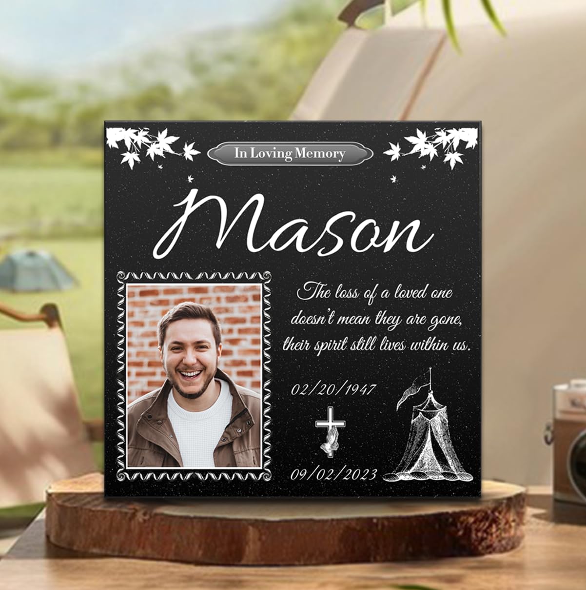 ADFSTONE Grave Stones for Cemetery for Humans- Personalized Head Stone for Graves, Photo Grave Markers, Engraved Cemetary Headstones, Picture Memorial Plaque, Marble Tombstone with Stand