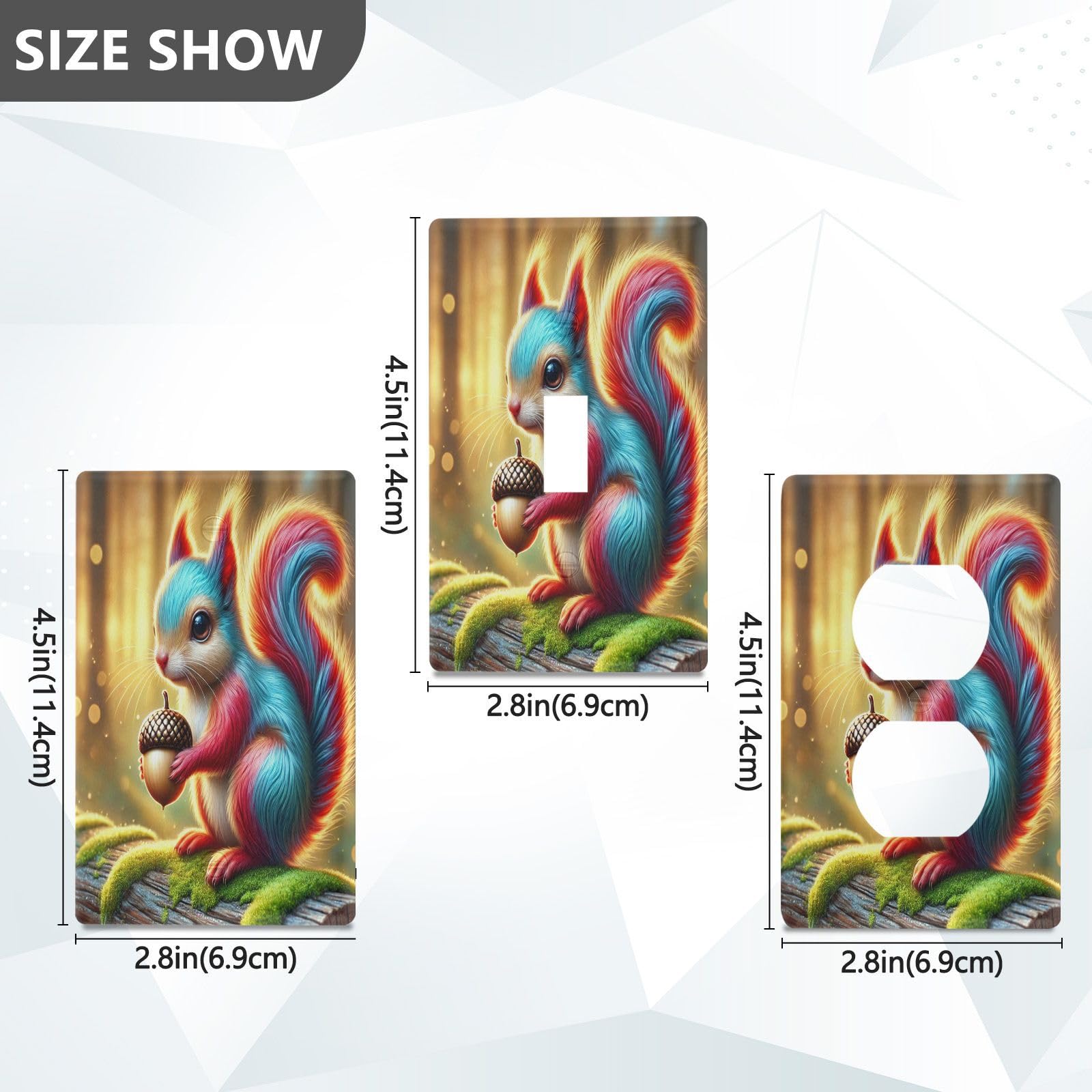 Colorful Squirrel Light Switch Cover Decorative Receptacle Outlet Wall Plate Guard Plastic Wall Outlet Cover for Farmhouse Home Decor Livingroom (Unused Outlet Cover)