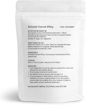 Activated Charcoal Capsules 450mg | Natural Coconut Shells | Vegan | Helps Detox & Reduce Flatulence (Pack of 180)