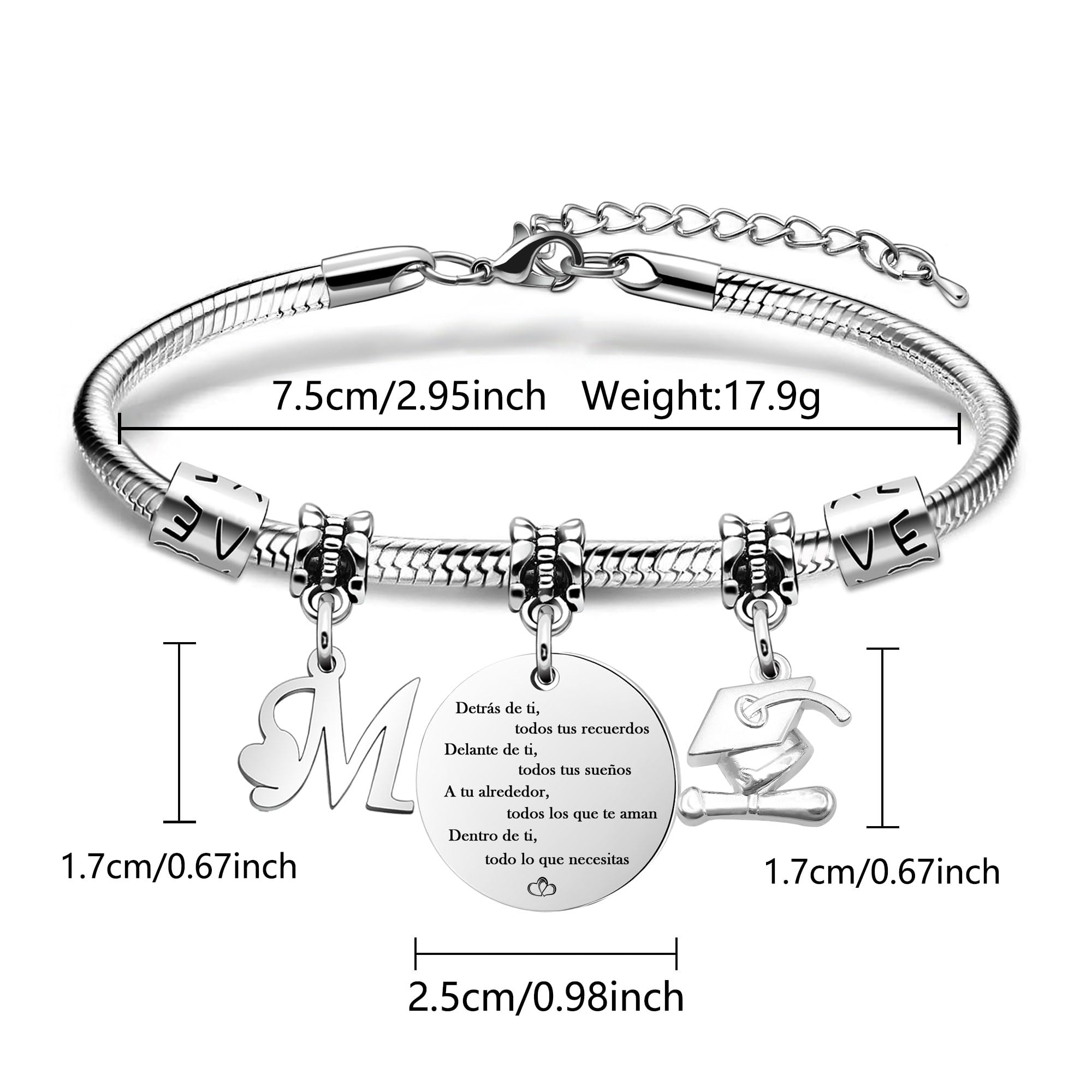 Pulsera con Iniciales Inspiradoras para la Graduación Regalo de Graduación Pulsera Niñas y Mujeres, Ideal para Celebrar a Amigas Hermanas Hijas Compañeras y Estudiantes