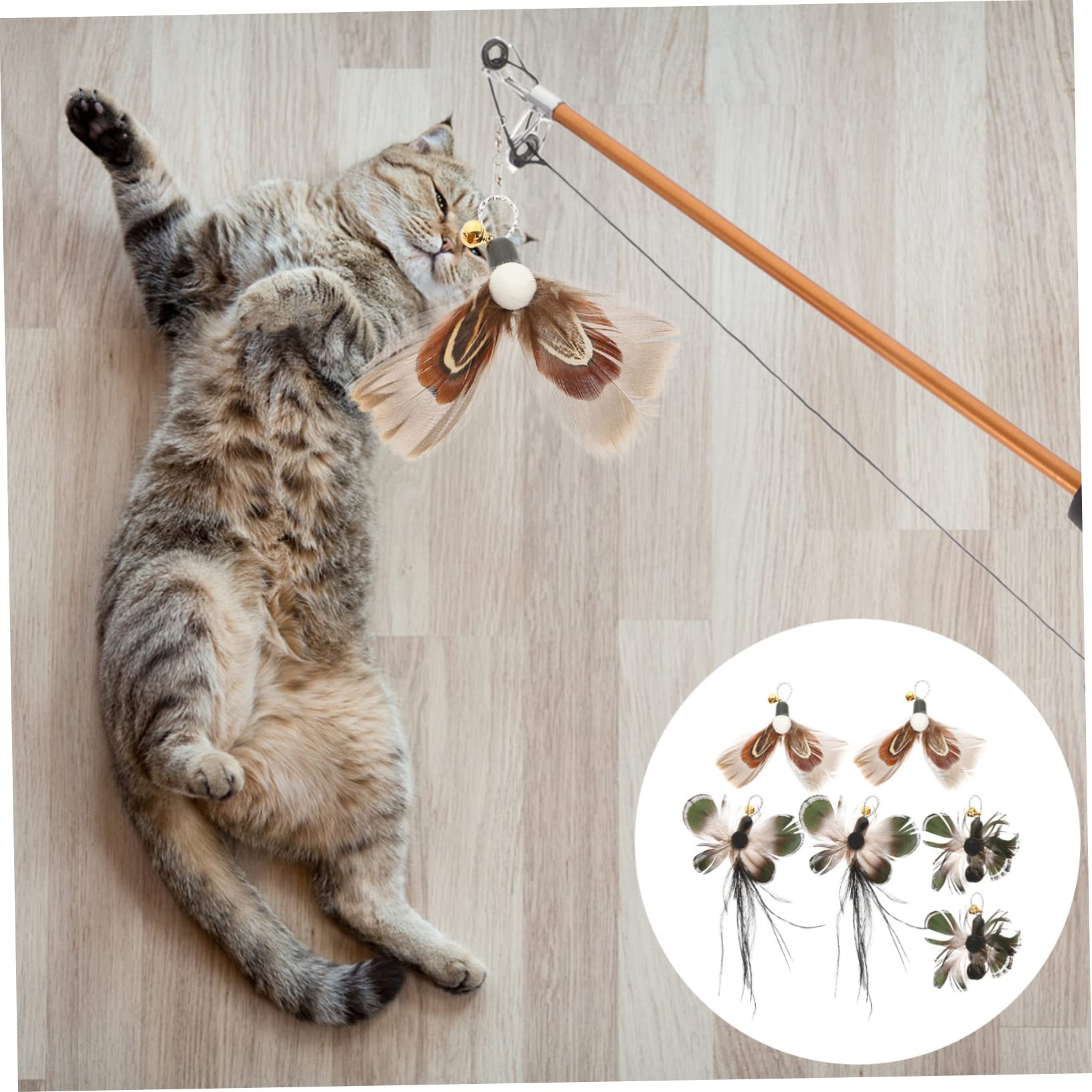 INOOMP 24pièces Têtes De Rechange pour Canne à Chat Jouets Insectes Et Plumes Améliorez De Chat
