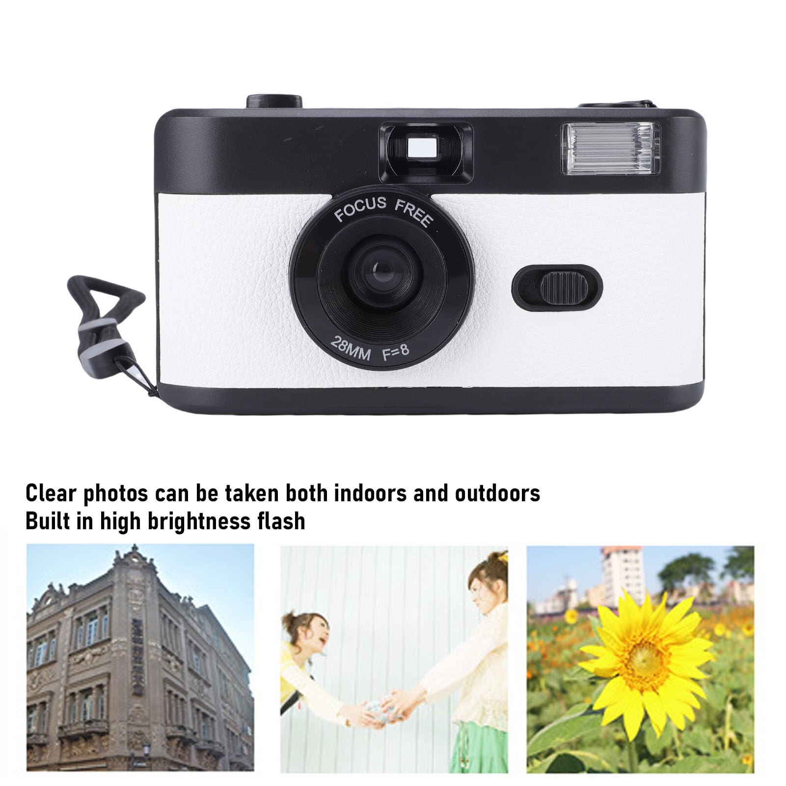 Jectse Fotocamera a Pellicola, 35 Mm, Riutilizzabile, Senza Messa a Fuoco, Design retrò Elegante, con Pellicole Flash 27 Colori, per Studenti, Regali di Compleanno per Adulti (nero bianco)