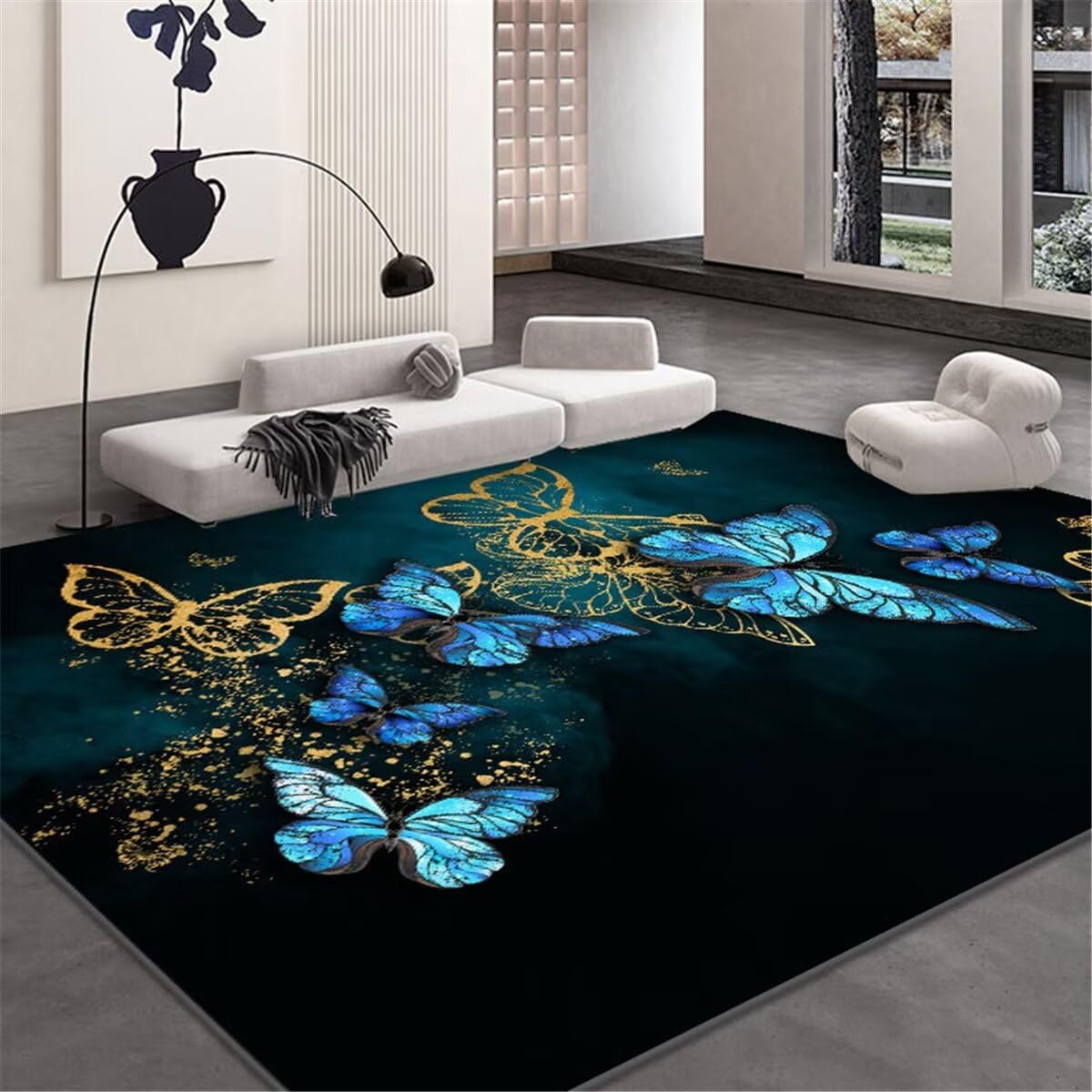 Tapis d'entrée vert imprimé papillon lavable 180x280cm