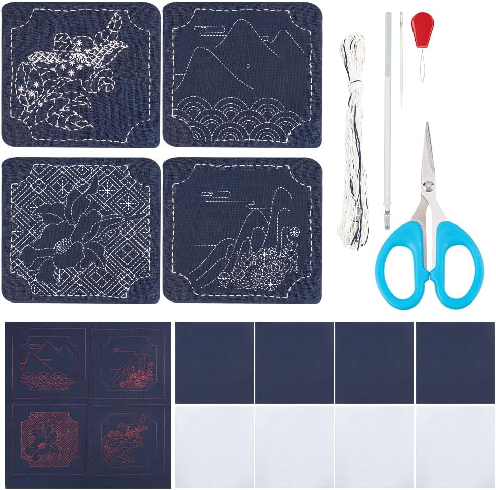 FREEBLOSS 4Set Kit De Pochoirs Sashiko Kit De Sous-Verre A