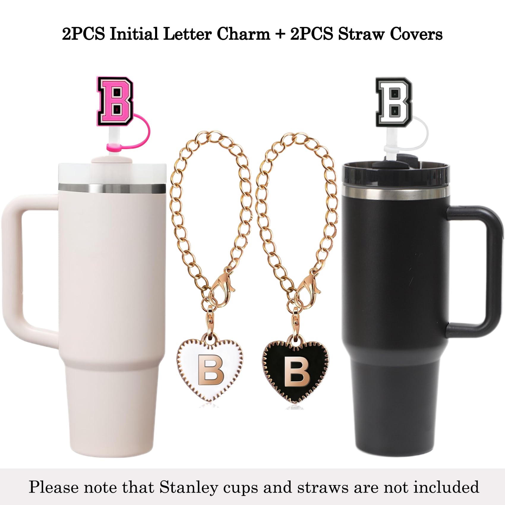 Stanley Cup Strohhalm-Abdeckung & Buchstaben-Anhänger – 2er Set, Silikon, Personalisierbar, Für 30 Oz / 1,2 L Becher