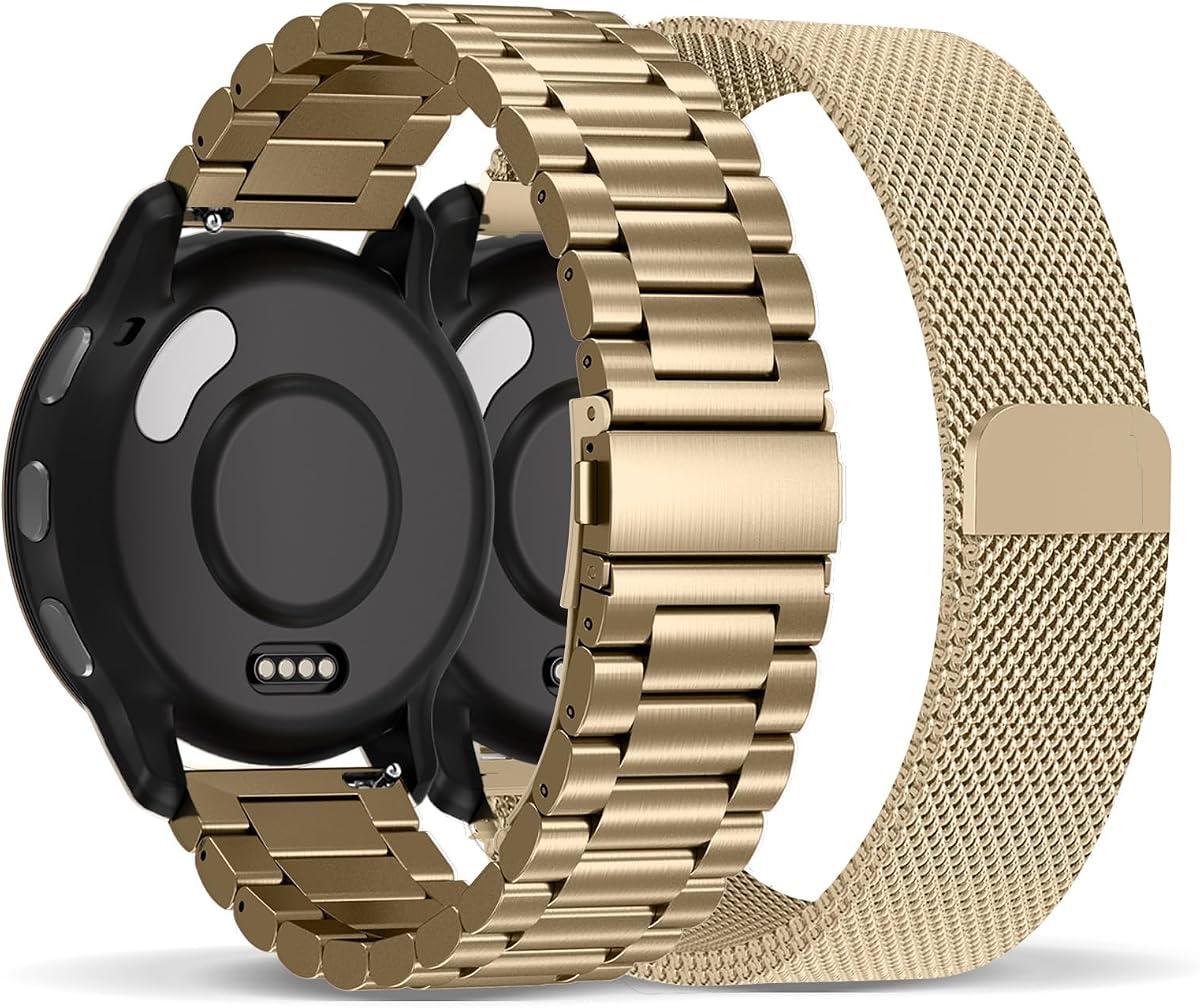 Compatible with Garmin Vivoactive 5 Watch Band/Vivoactive 6/3, 20mm Stainless Steel 2 Pack Metal and Mesh Bracelet Strap Wristband for Forerunner 165/55/245/570-42mm/Venu/Venu Sq Women Men Accessory