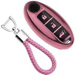 Funda Llave Nissan Qashqai kaser Funda de Silicona para Llave Nissan – Cover Mando Distancia Carcasa de TPU Cromo Suave para Keyless Nissan Qashqai Juke X-Trail Micra Murano Protección con Llaveros (Rosa)