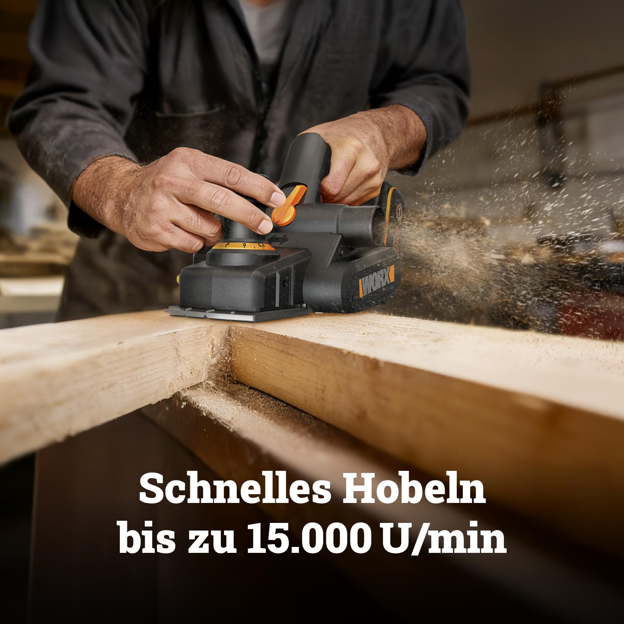 WORX WX620.9 Akku Hobel 20V, 82 mm Hobelbreite, Brushless Motor, 0–2 mm Spanabnahme, Falztiefe 0–8 mm, V-Nut für Fasen, integrierte Spänesack & Parallelanschlag, ohne Akku & Ladegerät
