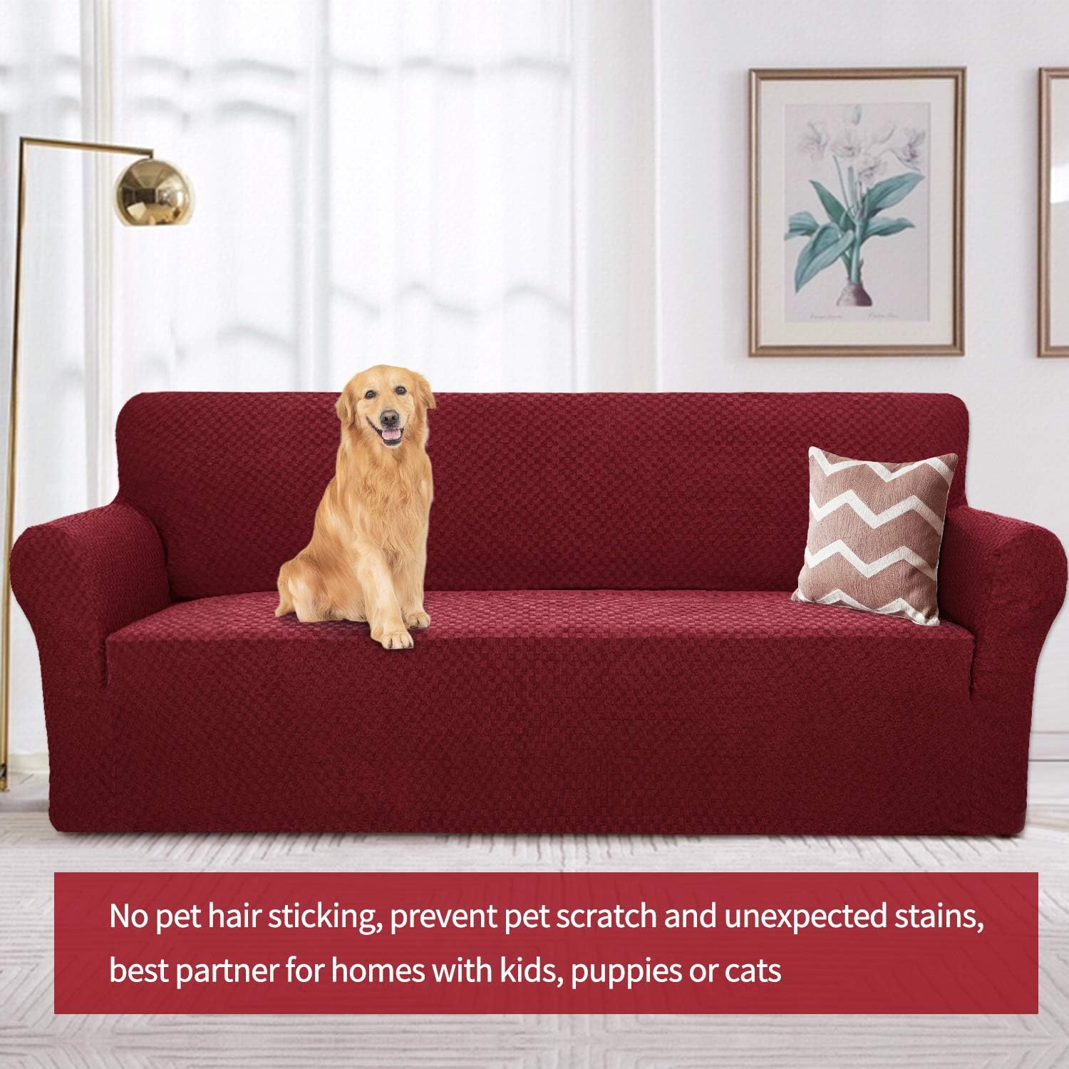 Small Ottoman Cover + Extra Large Sofa Slipcover (Wine Red)
