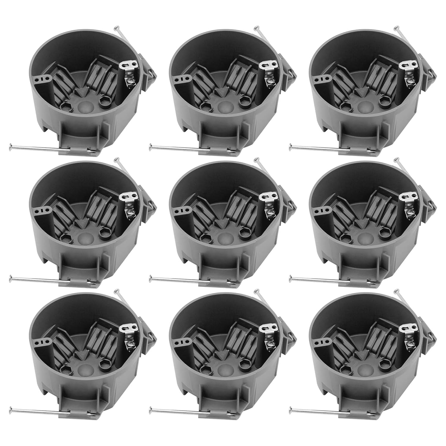 9 Pack New Work Electrical Ceiling Box for Residential and Light Commercial Applications,20Cu. in.44 Dia Round Outlet Grey Box with ETL.