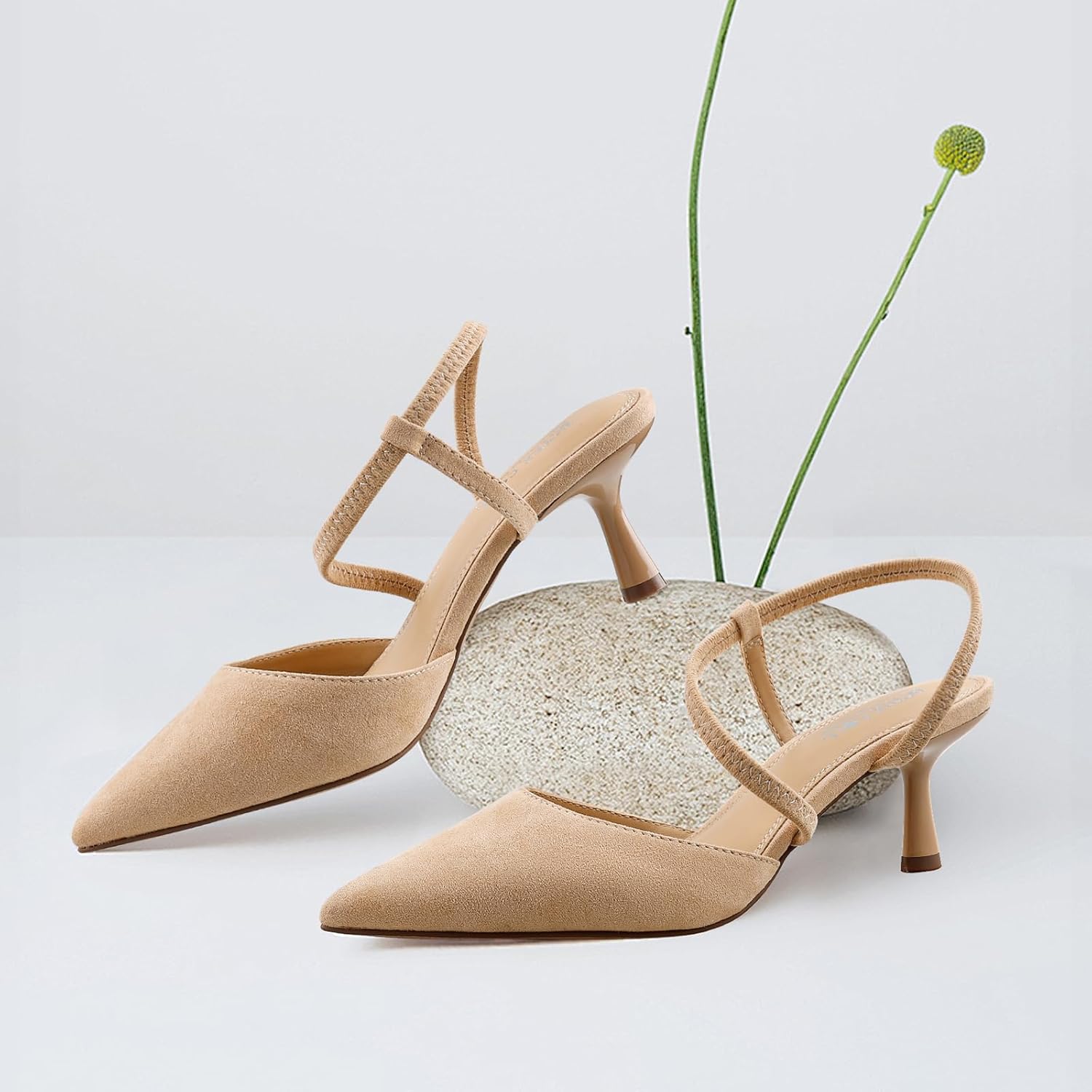 BCTEX COLL Women's Kitten Heel Slingback Closed Pointed Toe Low Stiletto Heels Comfortable Party Wedding Work Dressy Pumps Shoes - Image 6