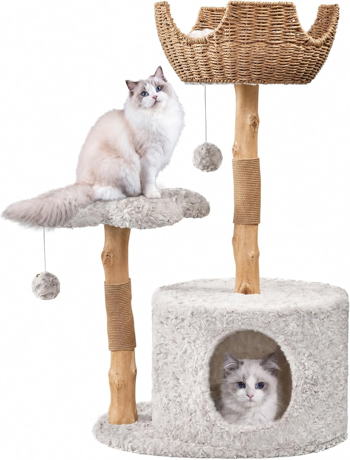 Easyego Modern Cat Tree, 39.9" Aesthetic Wood Cat Tree Tower for Large Cats, Luxury Cat Condo with Scratching Posts and Flower Platforms, Cat Furniture, Bullet Gray