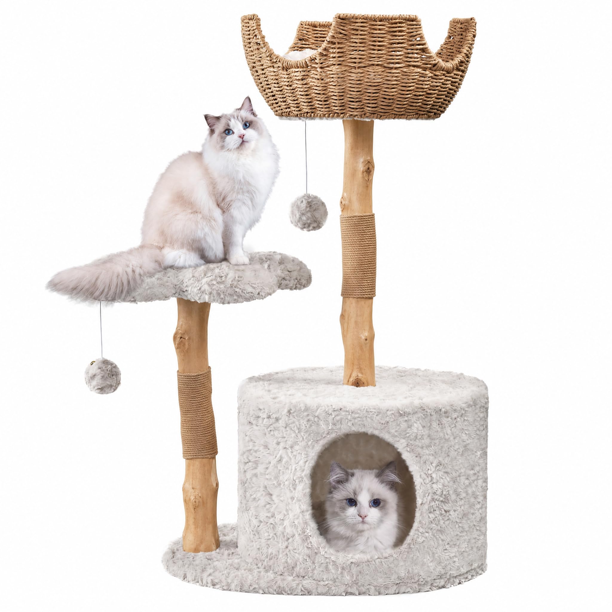 Easyego Modern Cat Tree, 39.9" Aesthetic Wood Cat Tree Tower for Large Cats, Luxury Cat Condo with Scratching Posts and Flower Platforms, Cat Furniture, Bullet Gray