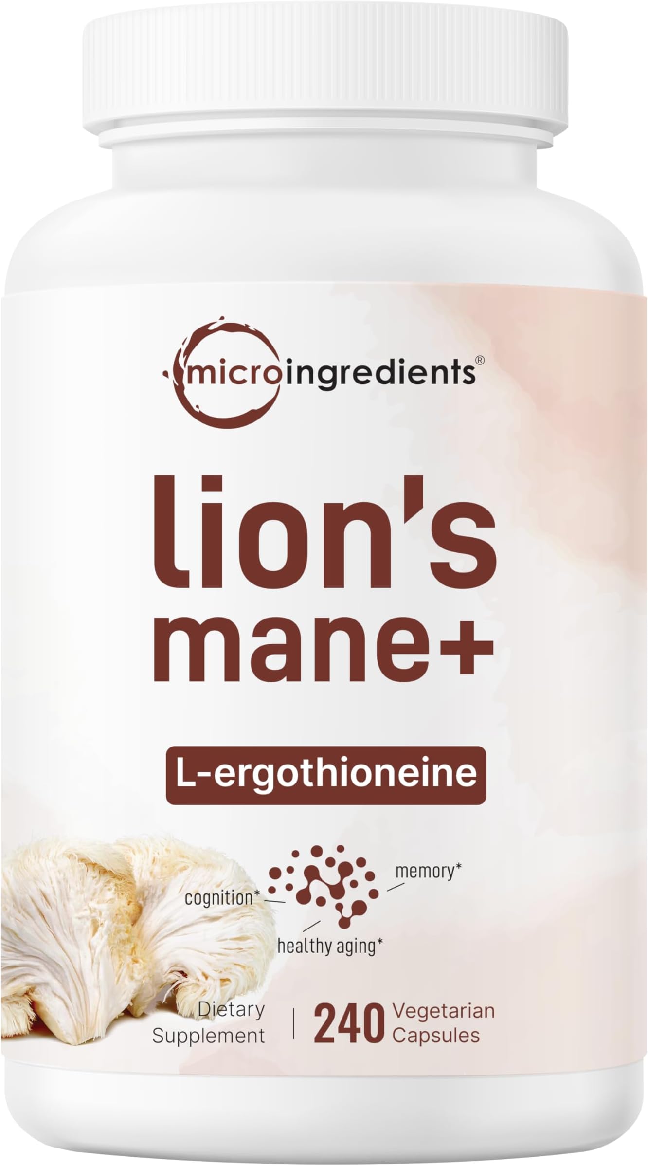 Micro Ingredients Lions Mane Supplement Capsules, 240 Veggie Capsules with L-Ergothioneine, 4 Month Supply | Non-GMO
