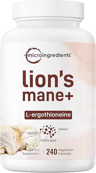 Micro Ingredients Lions Mane Supplement Capsules, 240 Veggie Capsules with L-Ergothioneine, 4 Month Supply | Non-GMO