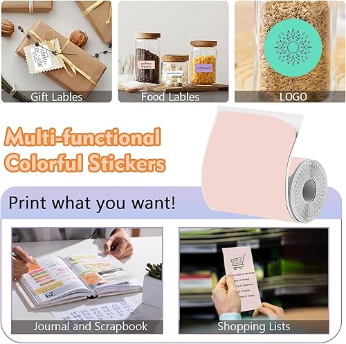 Miniatura 10 de 5 rollos de papel de impresora térmica y 5 rollos de calcomanías autoadhesivas, papel de impresora blanco para mini impresora de recibos, impresora