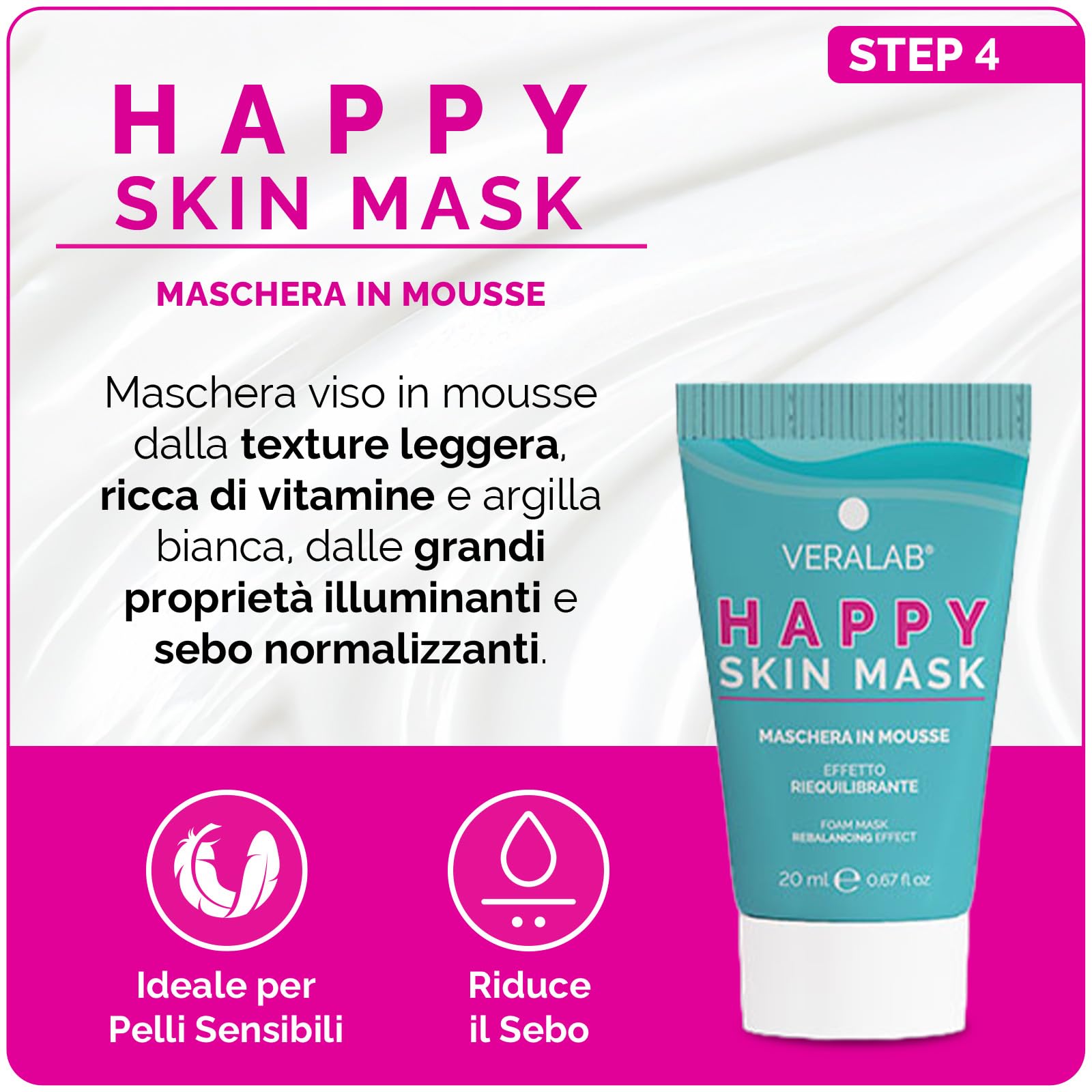 Veralab Easy Beauty Routine per Pelle Normale o Spenta, Travel Kit Skincare Completa con Olio Denso, Spumone, Crema Viso Wonder C Cream, Maschera Viso Happy Skin, Panno in Microfibra