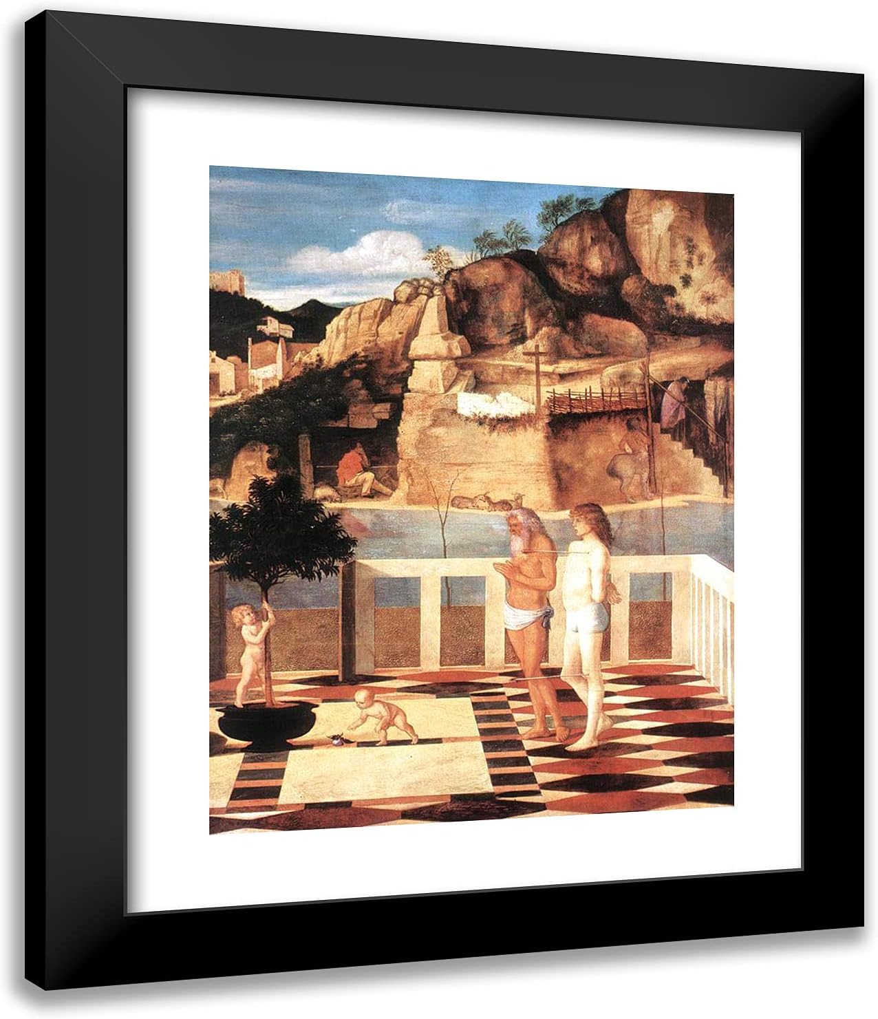 ArtDirect Bellini, Giovanni 20x24 Gold Ornate Framed Art Print with Double Matting Titled: Sacred Allegory, Detail