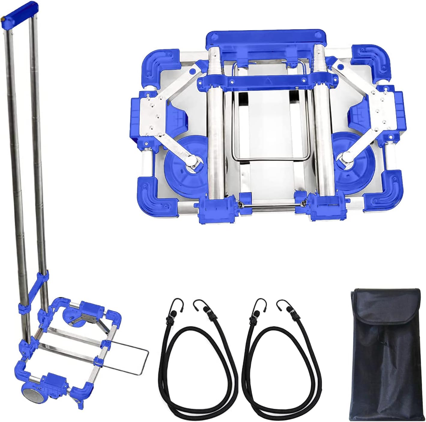 VOL Folding Hand Truck with shopping bag,Portable Carrying Cart, Compact, Mini Lightweight for Travel/Auto/Moving/Office Use,12in.Fits Most Backpacks- 55lbs Lightweight Hand Truck (Blue)