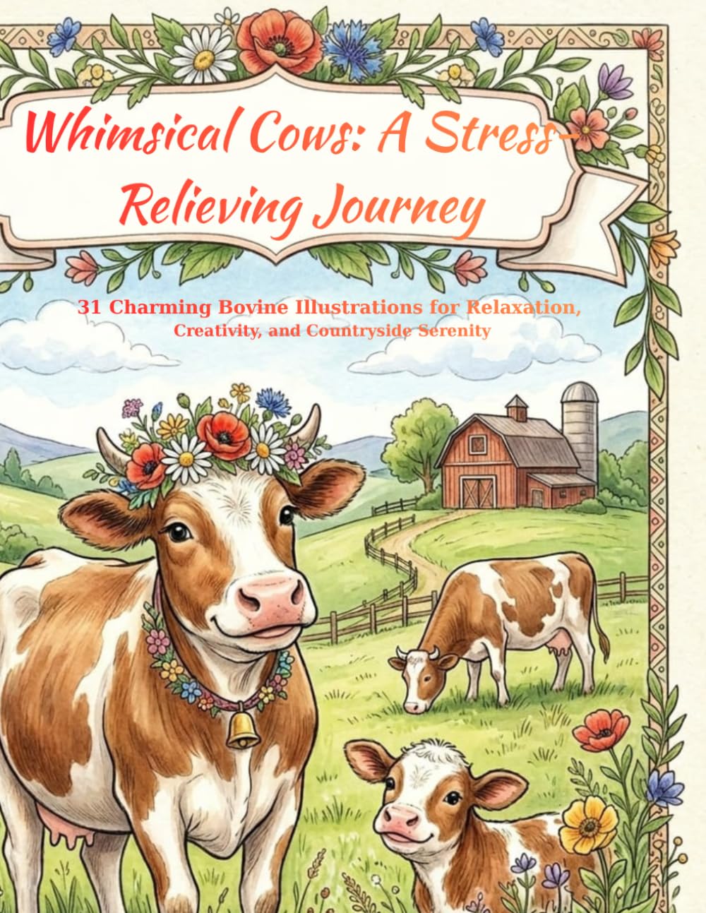 Whimsical Cows: A Stress-Relieving Journey: 31 Charming Bovine Illustrations for Relaxation, Creativity, and Countryside Serenity
