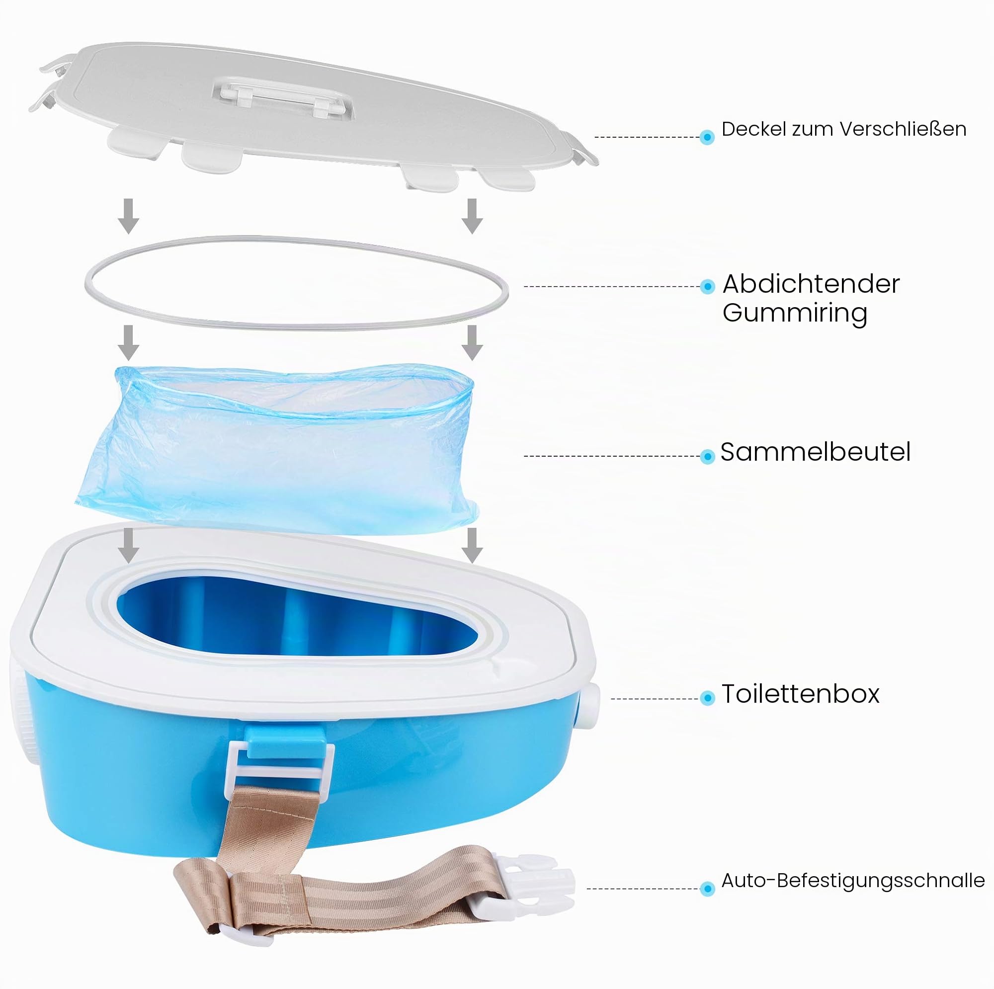 A ARCITON Tragbare Auto-Toilette für Notfälle im Freien, Camping, Wandern, Autoreisen, Stau, Bootfahren, Roadtrips, Blau
