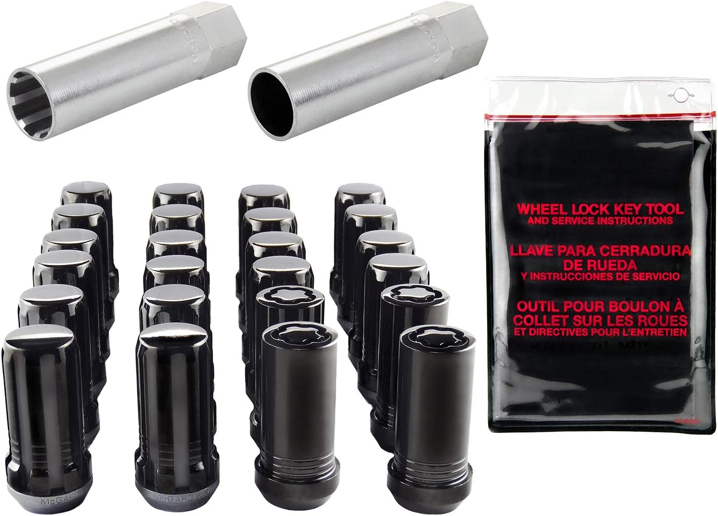 McGard 65610BK SplineDrive Black (M14 x 1.5 Thread Size) Wheel Installation Kit for 6-Lug Wheels,20 Lug Nuts / 4 Locks / 1 Key / 1 Install Tool