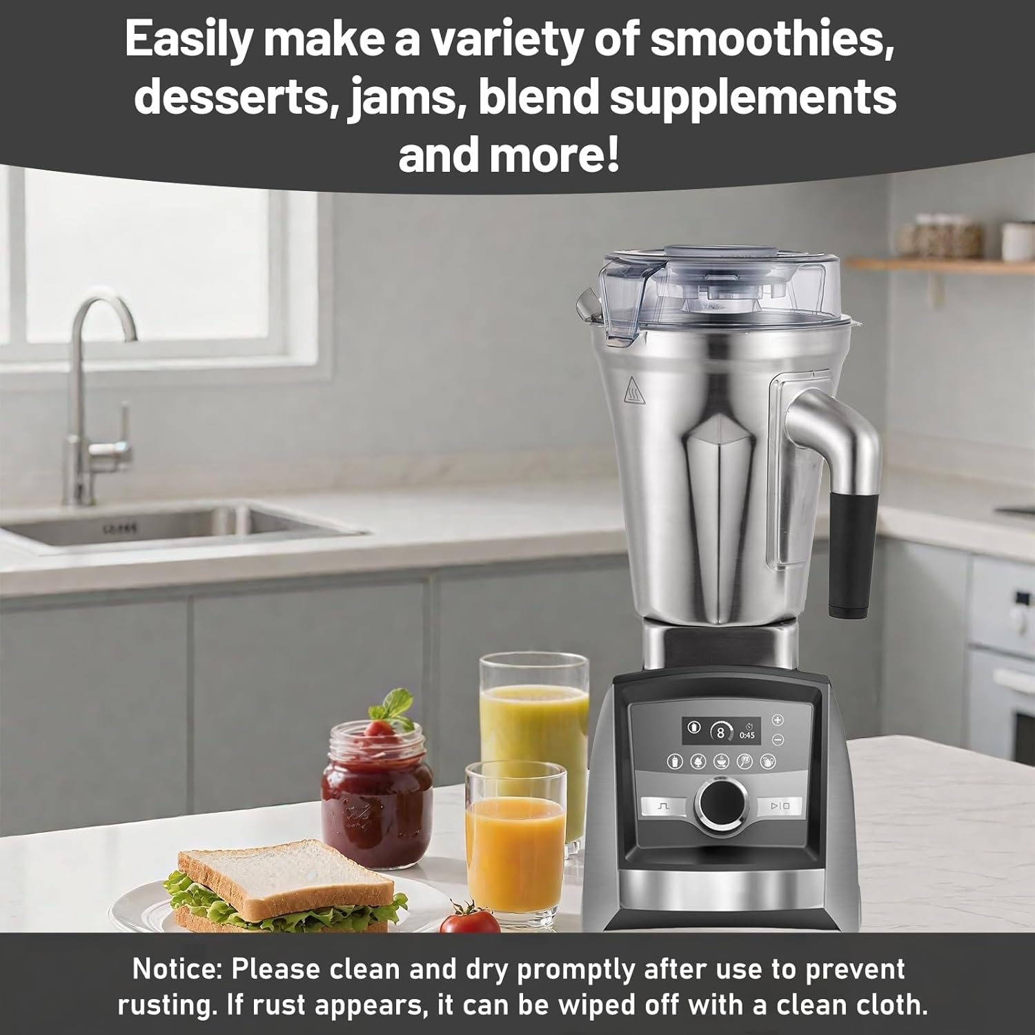 64 oz Stainless Steel Container for Vit Blender Pitchers, Compatible with Classic/Explorian/Professional/Ascent Series, for 5200 A3500 750 X5 E320 and Other Full-Size Blenders, Durable, BPA-Free